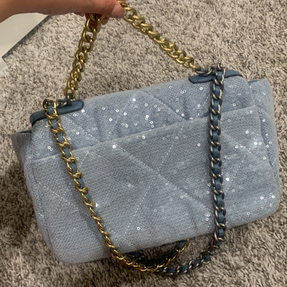 Blue Sequin Quilted Bag